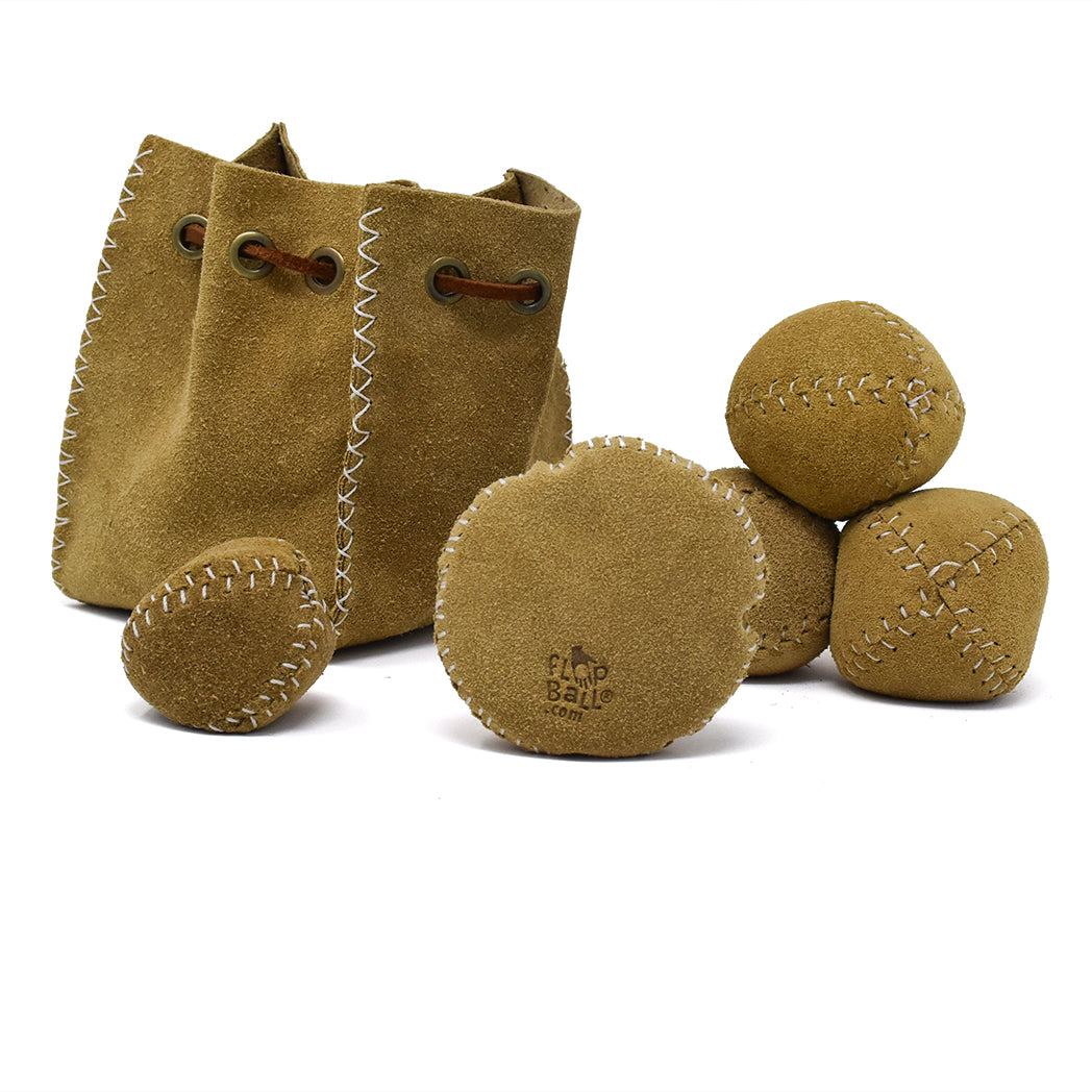 Flow on the Go Leather Bag Kit - juggling balls, footbag, and Flop Ball